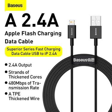 Baseus Superior Series Fast Charging Data Cable USB to iP 2.4A 1M Black